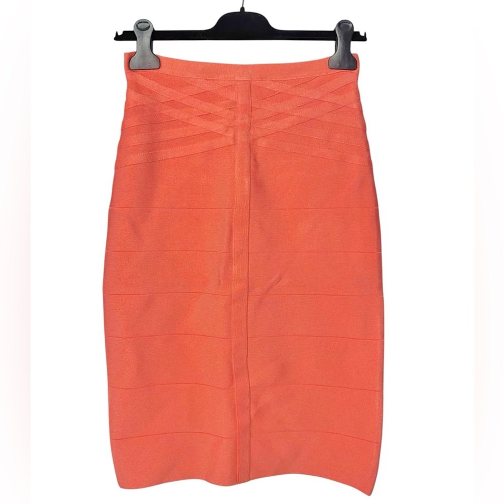 Bebe Bodycon Form Fitting Pencil Skirt Bandage Pinup Stretchy Peach Med